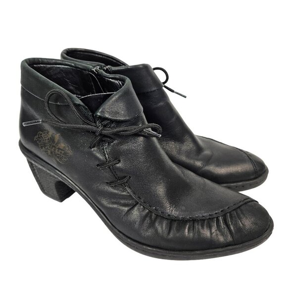Rieker Antistress Rebecca Embossed Leather Side Lace Up Heel Ankle Boot 39/US 8 - Picture 1 of 13